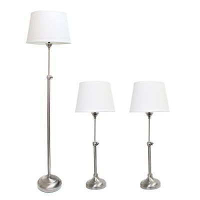 Lalia Home Modern Manhattan Extendable 3 Piece Metal Lamp Set with Tapered Drum Fabric Shades