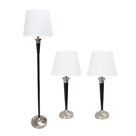 Lalia Home Perennial Modern Sonoma 3 pc. Metal Lamp Set with Tapered Drum Fabric Shades