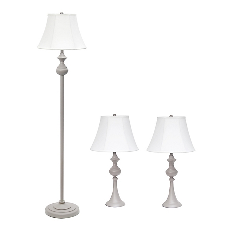 Lalia Home Traditional Valletta 3 pc. Metal Lamp Set with Empire Fabric Shades