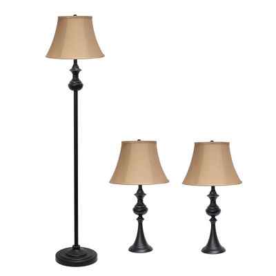 Lalia Home Traditional Valletta 3 pc. Metal Lamp Set with Empire Fabric Shades