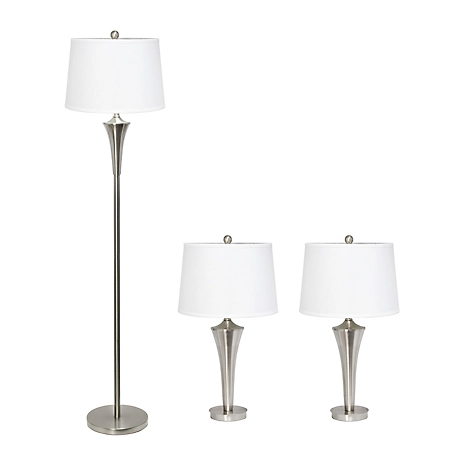 Lalia Home Perennial Modern Vienna 3 Piece Metal Lamp Set with Tapered Drum Fabric Shades