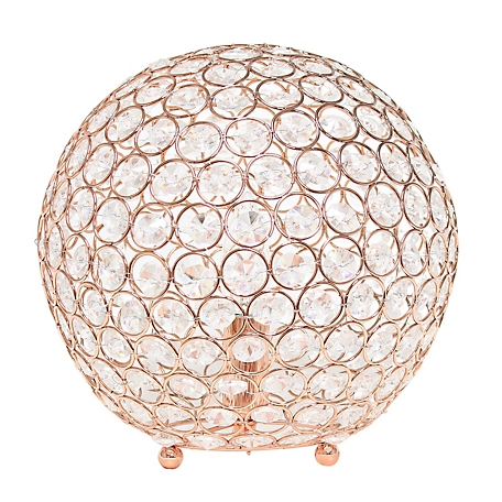Lalia Home Elipse Contemporary Metal Crystal Round Sphere Glamourous Orb Table Lamp, 10 in., Rose Gold