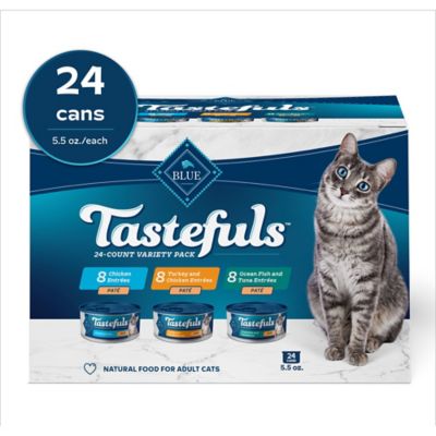 Blue Buffalo Tastefuls Pate Wet Cat Food Variety, Chicken, Turkey & Chicken, Ocean Fish & Tuna 5.5 oz. Cans (24 Ct, 8 Each)