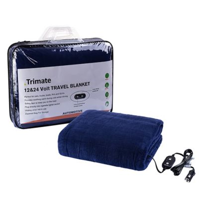 Trimate Plush Electric Car Heated Blanket, Navy Blue