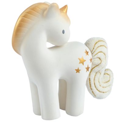 Tikiri Toys Shining Stars Unicorn Organic Natural Rubber Rattle with Crinkle Wings, 95601