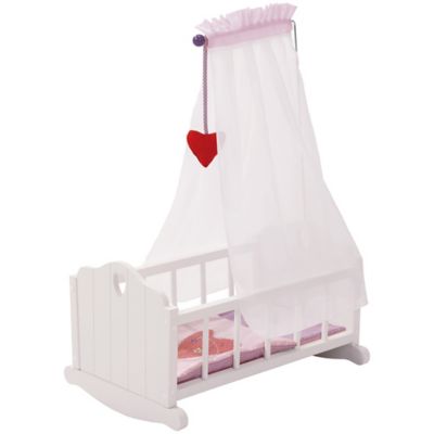 roba Doll Cradle Set: Fienchen - Heart, Pink & White - Includes Hanging Mobile, 98335