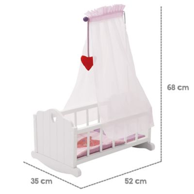 Image showing  Doll Cradle Set: Fienchen - Heart, Pink & White - Includes Hanging Mobile, 98335