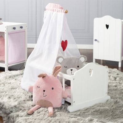 Image showing  Doll Cradle Set: Fienchen - Heart, Pink & White - Includes Hanging Mobile, 98335