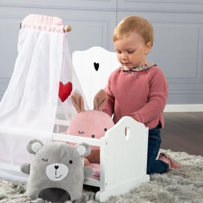 Image showing  Doll Cradle Set: Fienchen - Heart, Pink & White - Includes Hanging Mobile, 98335