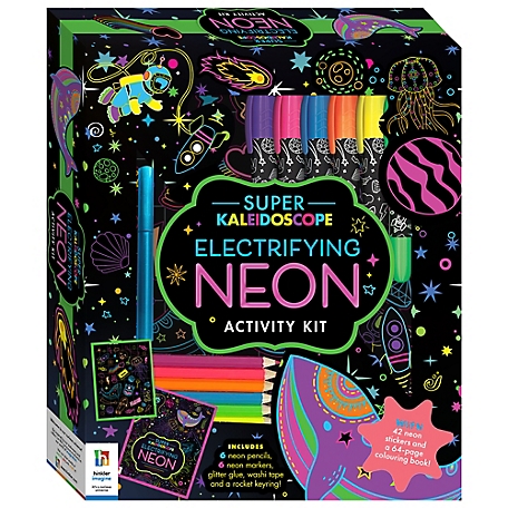 Hinkler Super Kaleidoscope - Electrifying Neon Activity Kit - Coloring Book with Neon Stationery and Stickers, 9781488953460