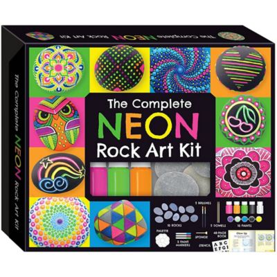 Craft Maker The Complete Neon Rock Art Kit, DIY Rock Painting for Kids, Rocks, Brushes, Paint, Stencils Included