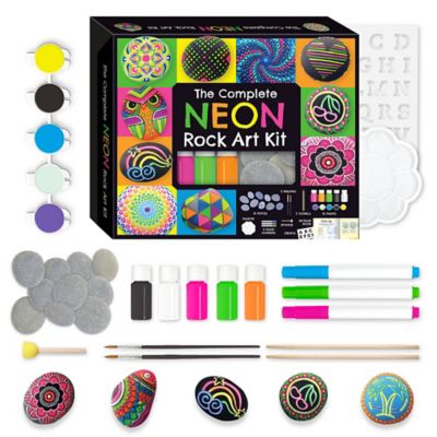 Image showing  The Complete Neon Rock Art Kit, DIY Rock Painting for Kids, Rocks, Brushes, Paint, Stencils Included