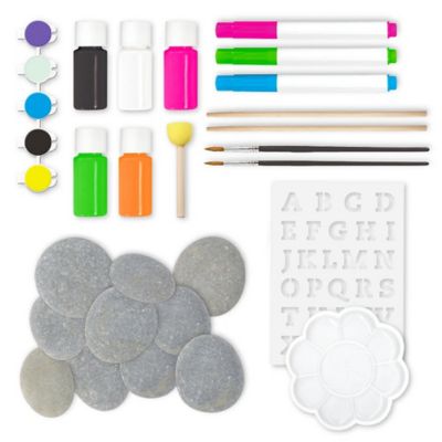 Image showing  The Complete Neon Rock Art Kit, DIY Rock Painting for Kids, Rocks, Brushes, Paint, Stencils Included
