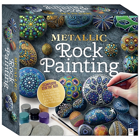 Craft Maker Metallic Rock Painting Box Set - DIY Rock Painting for Adults - Rocks, Brush, Paint Included, 9781488936357