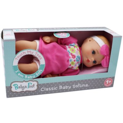 Baby's First Goldberger Doll 11 in. Classic Softina with Pink & Foral Jumper & Headband, 51140-2