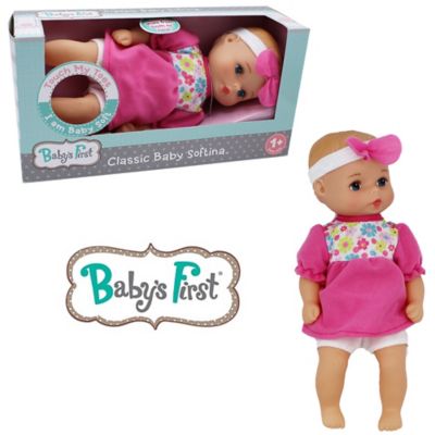 Image showing  Goldberger Doll 11 in. Classic Softina with Pink & Foral Jumper & Headband, 51140-2