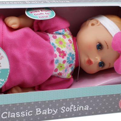 Image showing 5 th Baby's First Goldberger Doll 11 in. Classic Softina with Pink & Foral Jumper & Headband, 51140-2