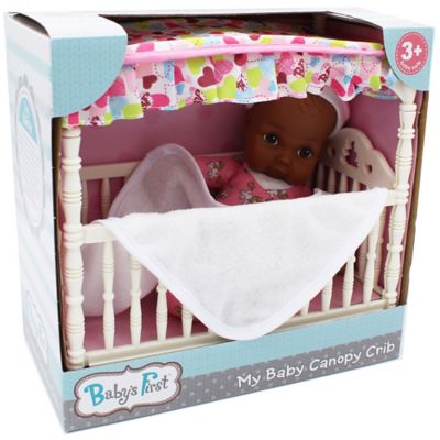 Baby's First Goldberger Doll Canopy Crib with 9 in. Doll African-American, 94085