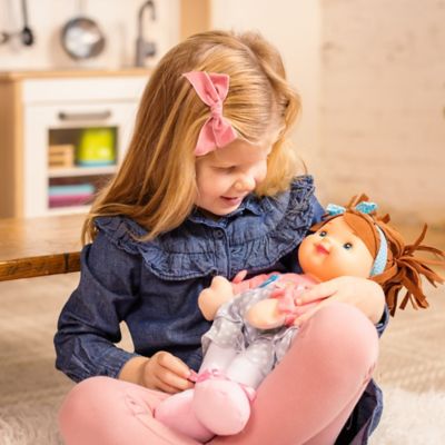 Image showing 6 th Baby's First Goldberger Doll Little Talker Brunette with Coral Dress