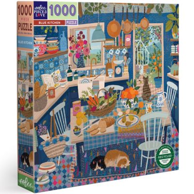 eeBoo Piece and Love Blue Kitchen 1000 pc. Square Adult Jigsaw Puzzle/ Ages 14+, PZTBUK