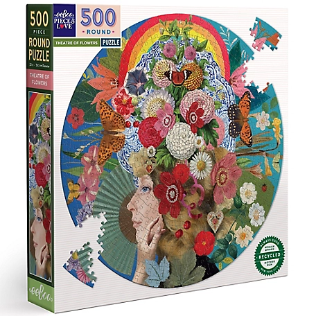 eeBoo pc. and Love Theatre of Flowers 500 pc. Round Adult Jigsaw Puzzle/ Ages 14+, PZFTFL