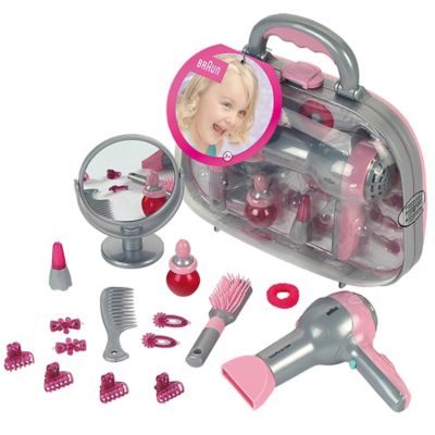 Theo Klein Braun: Mega Hairstyling Case - Toy Beauty Set - Hairdresser's Case with Braun Battery-Powered Hairdryer