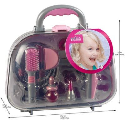Image showing 4 th Theo Klein Braun: Mega Hairstyling Case - Toy Beauty Set - Hairdresser's Case with Braun Battery-Powered Hairdryer