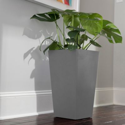 Image showing  5 gal. Plastic Tall Finley Tapered Round Planter, 20 in., Cement