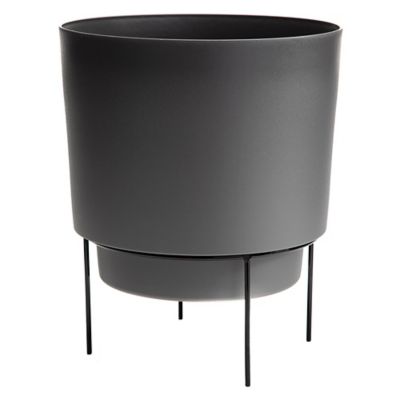 Bloem 3.25 gal. Plastic Hopson Round Planter with Black Metal Stand, 10 in., Charcoal