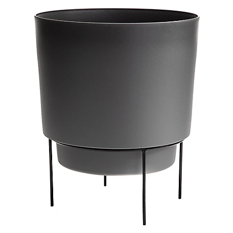 Bloem Hopson Round Planter with Black Metal Stand, 10 in., Charcoal, HOP10908-M