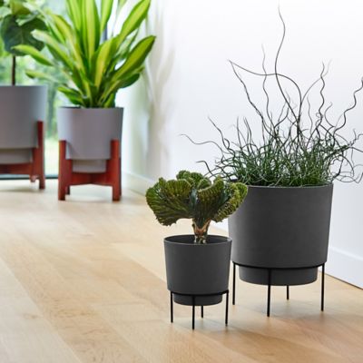 Image showing  3.25 gal. Plastic Hopson Round Planter with Black Metal Stand, 10 in., Charcoal