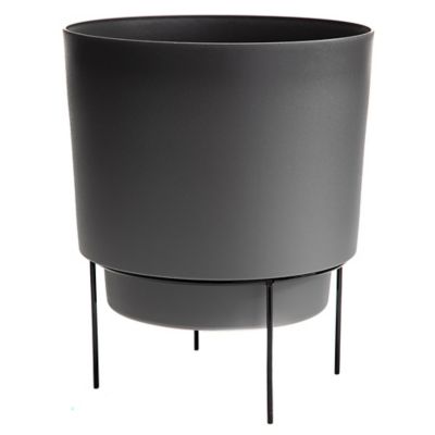 Bloem Hopson Round Planter with Black Metal Stand, 6 in., Charcoal, HOP06908-M