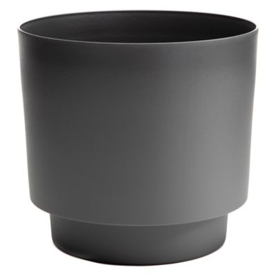 Image showing 6 th Bloem 0.75 gal. Plastic Hopson Round Planter with Black Metal Stand, 6 in., Charcoal