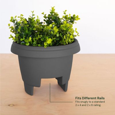 Image showing  2 gal. Plastic Modica Deck Rail Round Planter, 12 in., Fits Rail Sizes 3 in., 3.75 in.