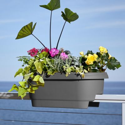 Image showing  4 gal. Plastic Modica Deck Rail Round Planter, 24 in., Fits Rail Sizes 4.75 in., 5.75 in.