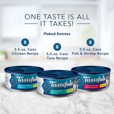 Image showing  Flaked Wet Cat Food Variety, Tuna, Chicken, Fish&Shrimp in Gravy 5.5 oz. Cans (24Ct, 8 of Each)