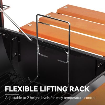 Image showing 5 th Royal Gourmet Barrel Charcoal Grill with Offset Smoker and Wood-Painted Side and Front Table, 811 sq. in., Black