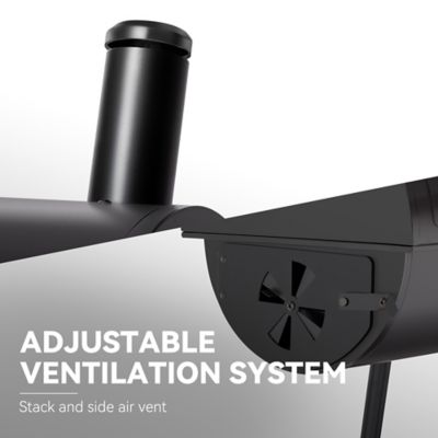 Image showing 6 th Royal Gourmet Barrel Charcoal Grill with Offset Smoker and Wood-Painted Side and Front Table, 811 sq. in., Black