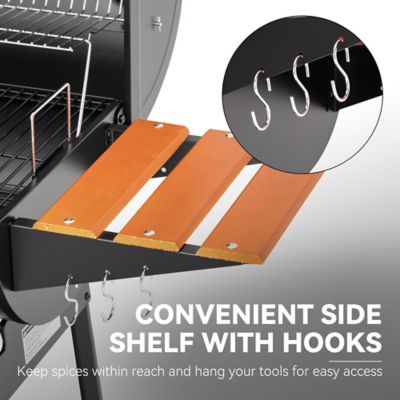 Image showing 7 th Royal Gourmet Barrel Charcoal Grill with Offset Smoker and Wood-Painted Side and Front Table, 811 sq. in., Black