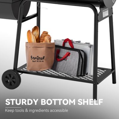 Image showing 8 th Royal Gourmet Barrel Charcoal Grill with Offset Smoker and Wood-Painted Side and Front Table, 811 sq. in., Black