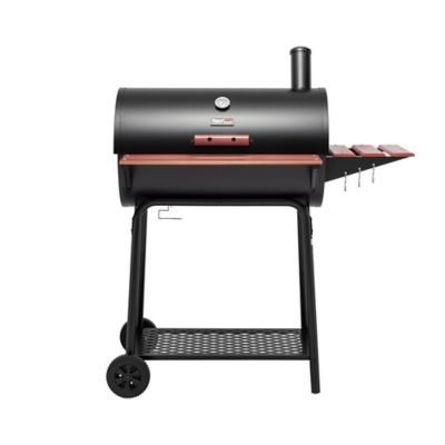 Royal Gourmet 30 in. Barrel Charcoal Grill with Wood-Painted Side and Front Table, Picnic & Camping Cooking, Black, CC1830V