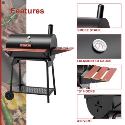 Image showing  Barrel Charcoal Grill with Wood-Painted Side and Front Table, 627 sq. in., Black