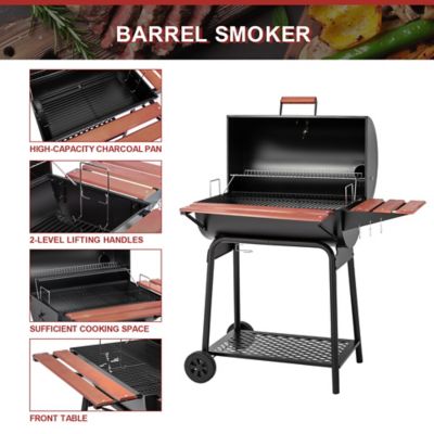 Image showing 5 th Royal Gourmet Barrel Charcoal Grill with Wood-Painted Side and Front Table, 627 sq. in., Black