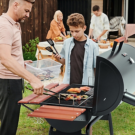 Royal Gourmet 30 in. Barrel Charcoal Grill with Wheels, Front Storage  Basket with Hooks, BBQ & Outdoor Cooking, Black, CC1830T at Tractor Supply  Co.