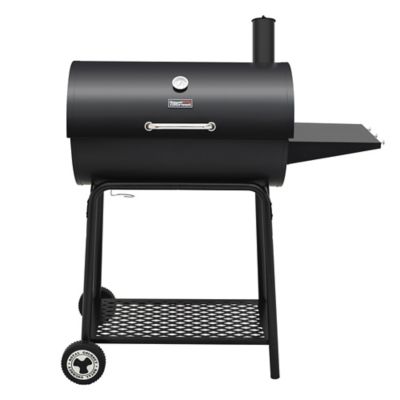 Royal Gourmet Charcoal Barrel Grill with Side Table and Bottom Shelf, 30 in., 627 sq. in., Black