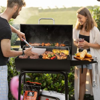 Image showing  Barrel Charcoal Grill with Side Table and Bottom Shelf, 627 sq. in., Black