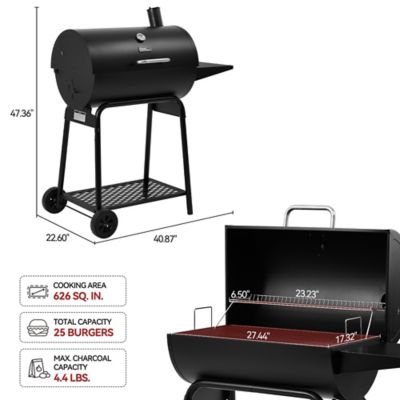 Image showing  Barrel Charcoal Grill with Side Table and Bottom Shelf, 627 sq. in., Black