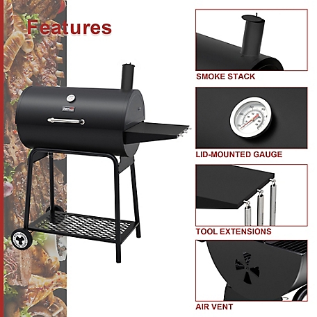 Royal Gourmet 30 in. Barrel Charcoal Grill with Side Table & Bottom Shelf  for Backyard Parties, 627 sq. in., Black, CC1830