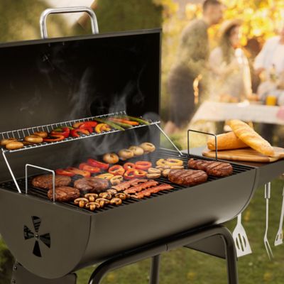 Image showing 8 th Royal Gourmet Barrel Charcoal Grill with Side Table and Bottom Shelf, 627 sq. in., Black