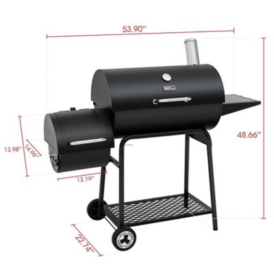 Image showing  Barrel Charcoal Grill with Offset Smoker and Bottom Shelf, 811 sq. in., Black